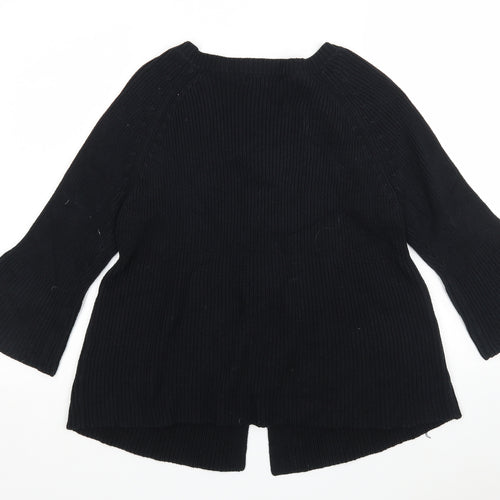 M&S Womens Black Round Neck  Cotton Cardigan Jumper Size 14