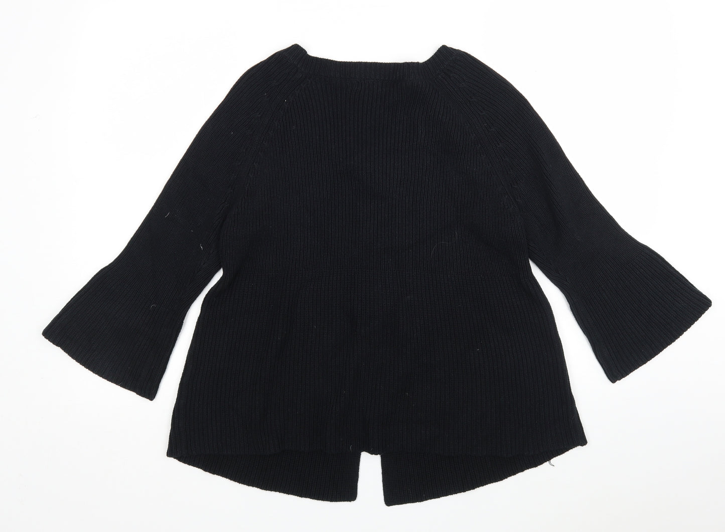 M&S Womens Black Round Neck  Cotton Cardigan Jumper Size 14