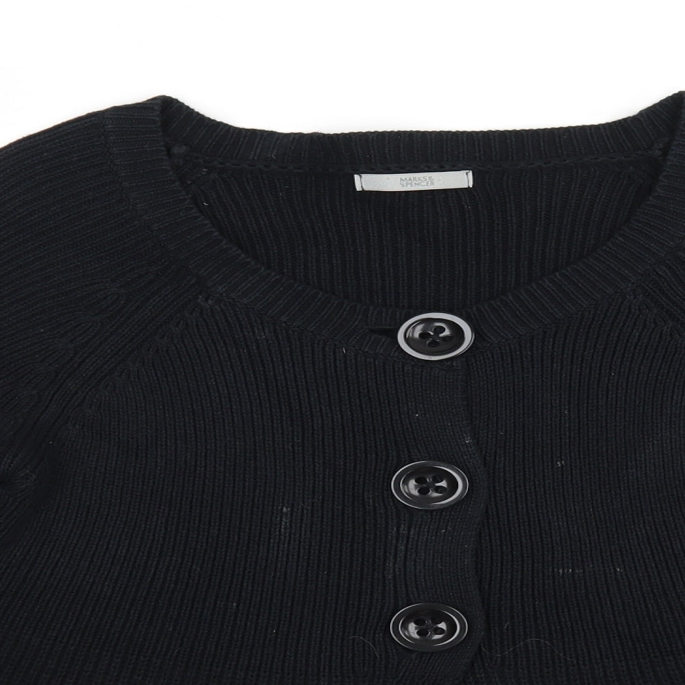M&S Womens Black Round Neck  Cotton Cardigan Jumper Size 14