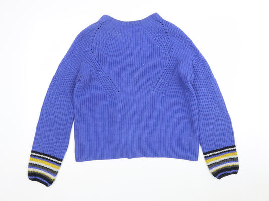 Front view of Next women’s blue round neck cotton jumper, size UK 10