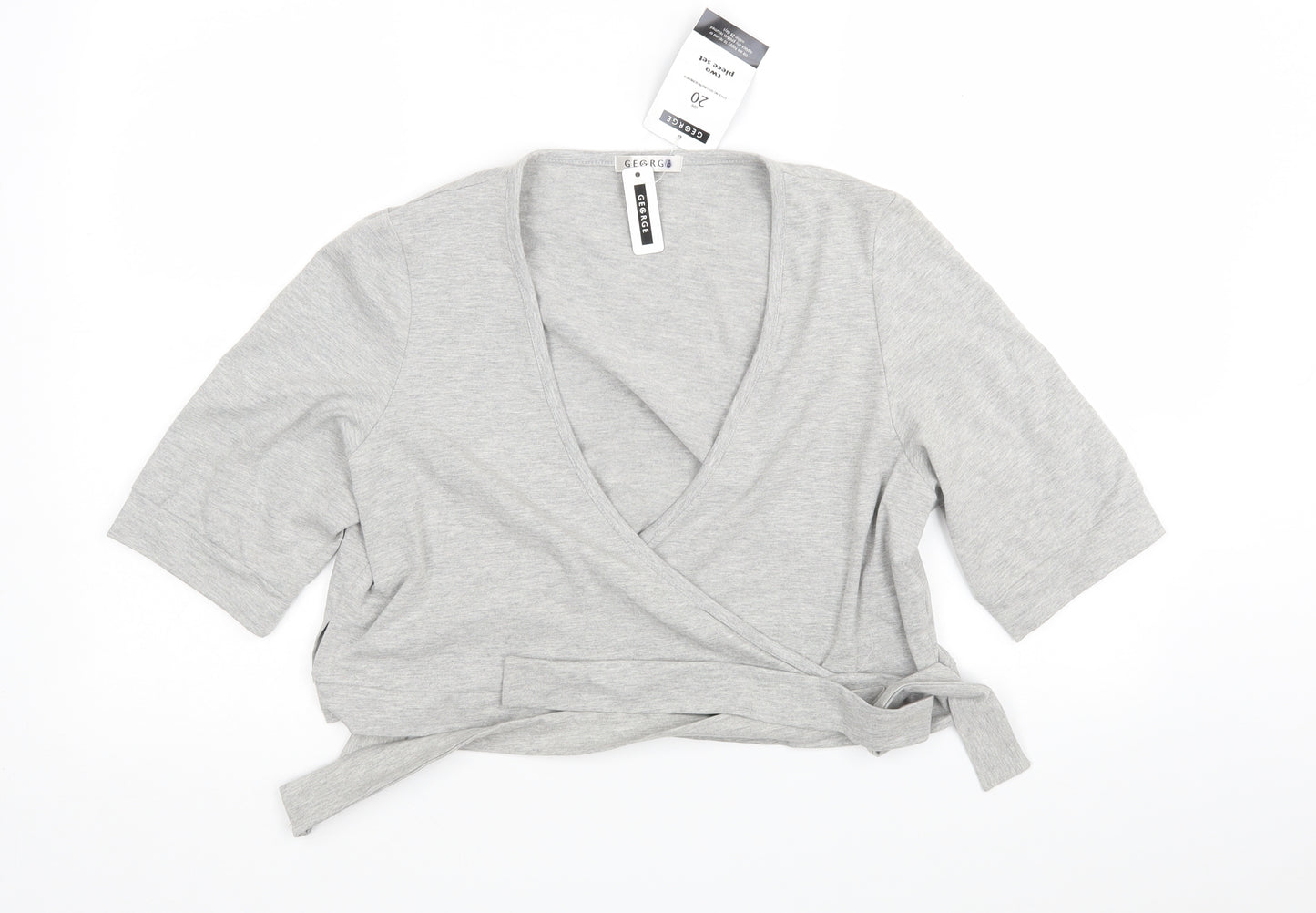 George Womens Grey V-Neck  Cotton Wrap Jumper Size 20