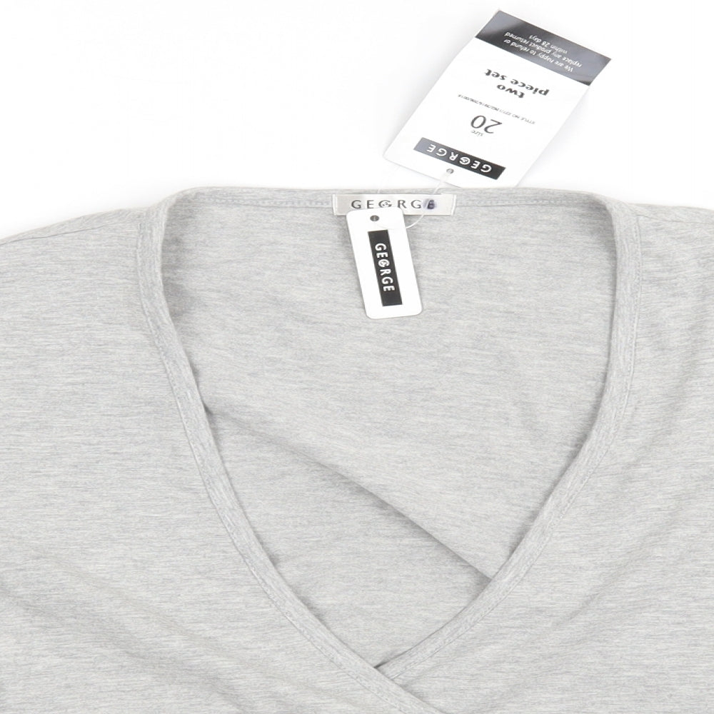 George Womens Grey V-Neck  Cotton Wrap Jumper Size 20