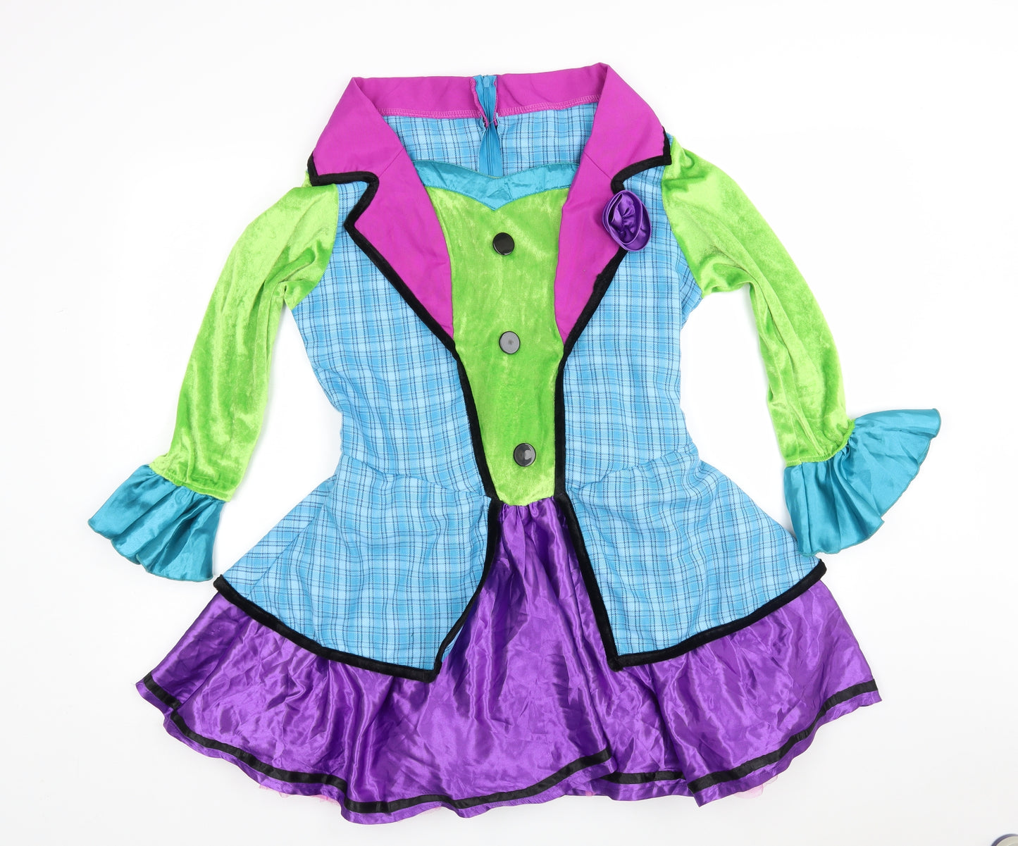 Christy's Dress Up Girls Multicoloured Plaid Nylon A-Line  Size 15 Years  Round Neck  - Mad Hatter