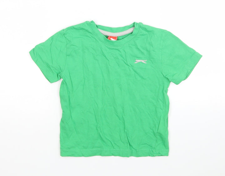 Slazanger Boys Green Cotton Basic T-Shirt Size 3-4 Years Round Neck
