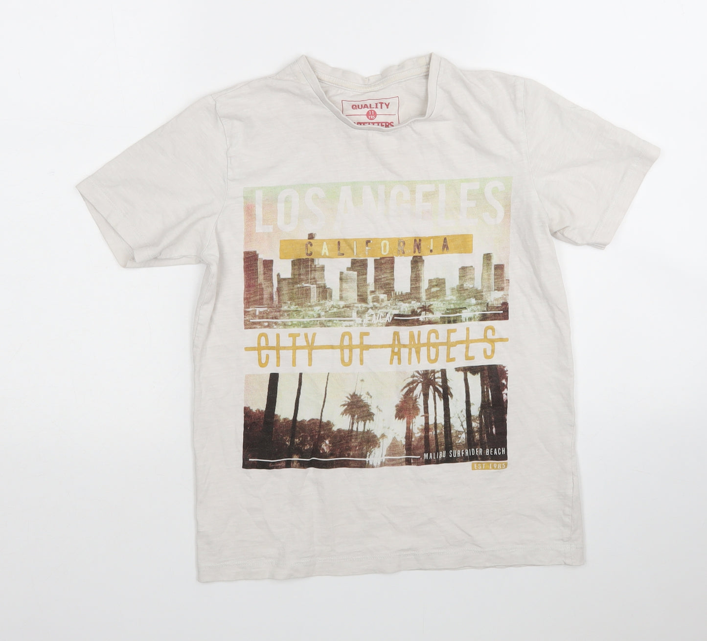 Matalan Boys White  Cotton Basic T-Shirt Size 11 Years Round Neck