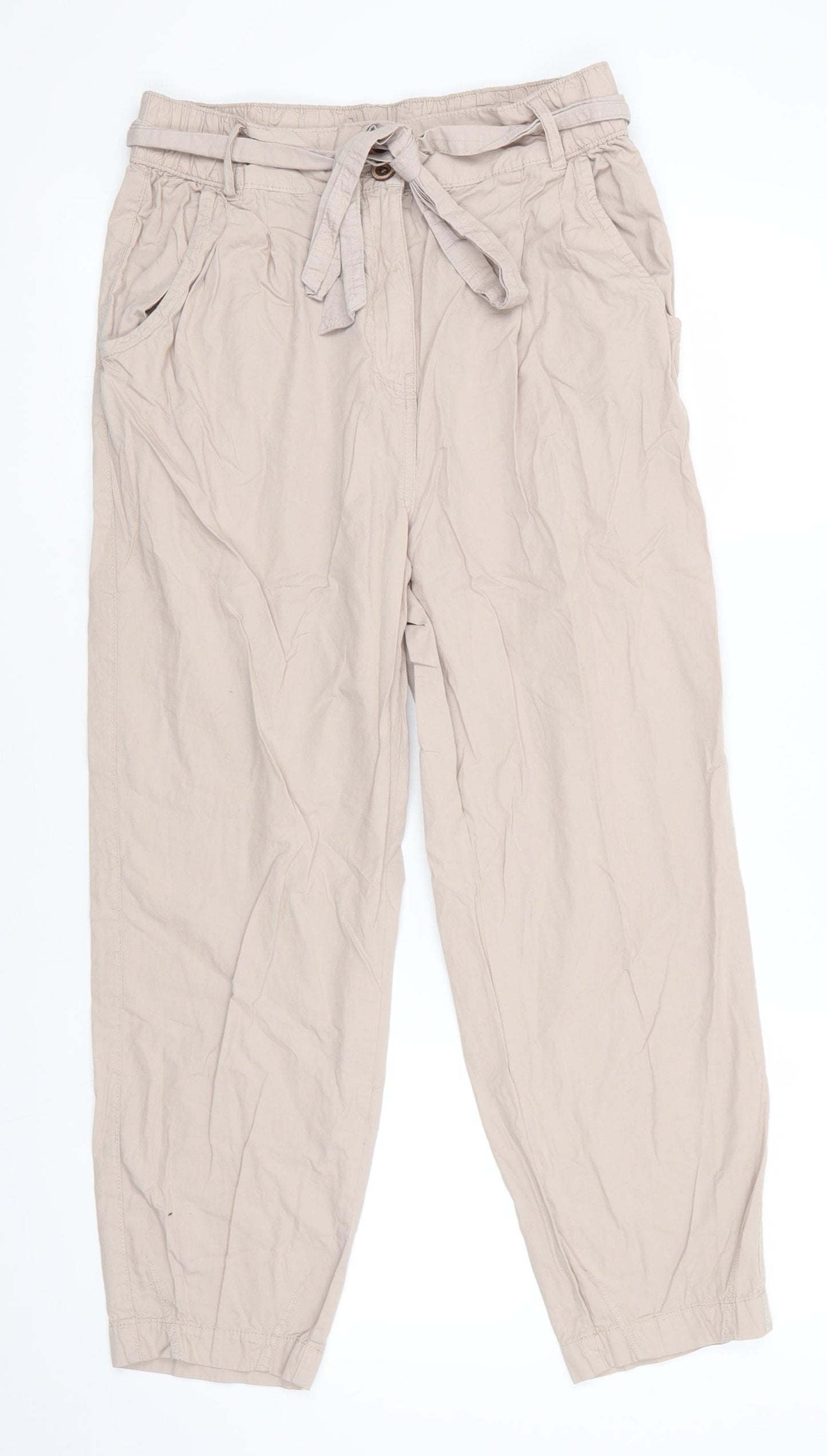 George Womens Beige  Cotton Jogger Trousers Size 12 L24 in Regular  - Stone colour Back Elastication