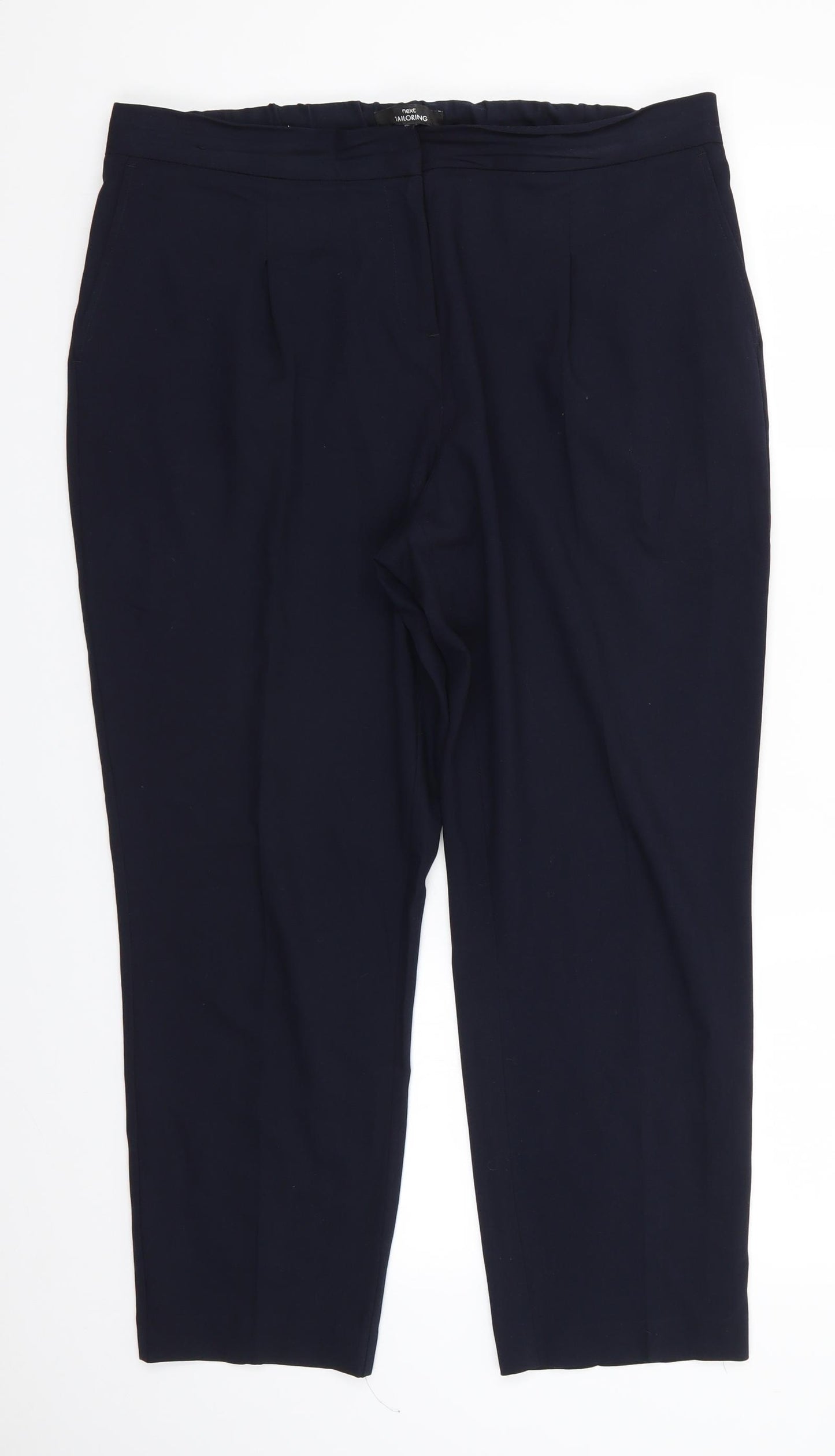 Next Tailoring Womens Blue  Polyester Cropped Trousers Size 16 L25 in Regular  - Back Elastication