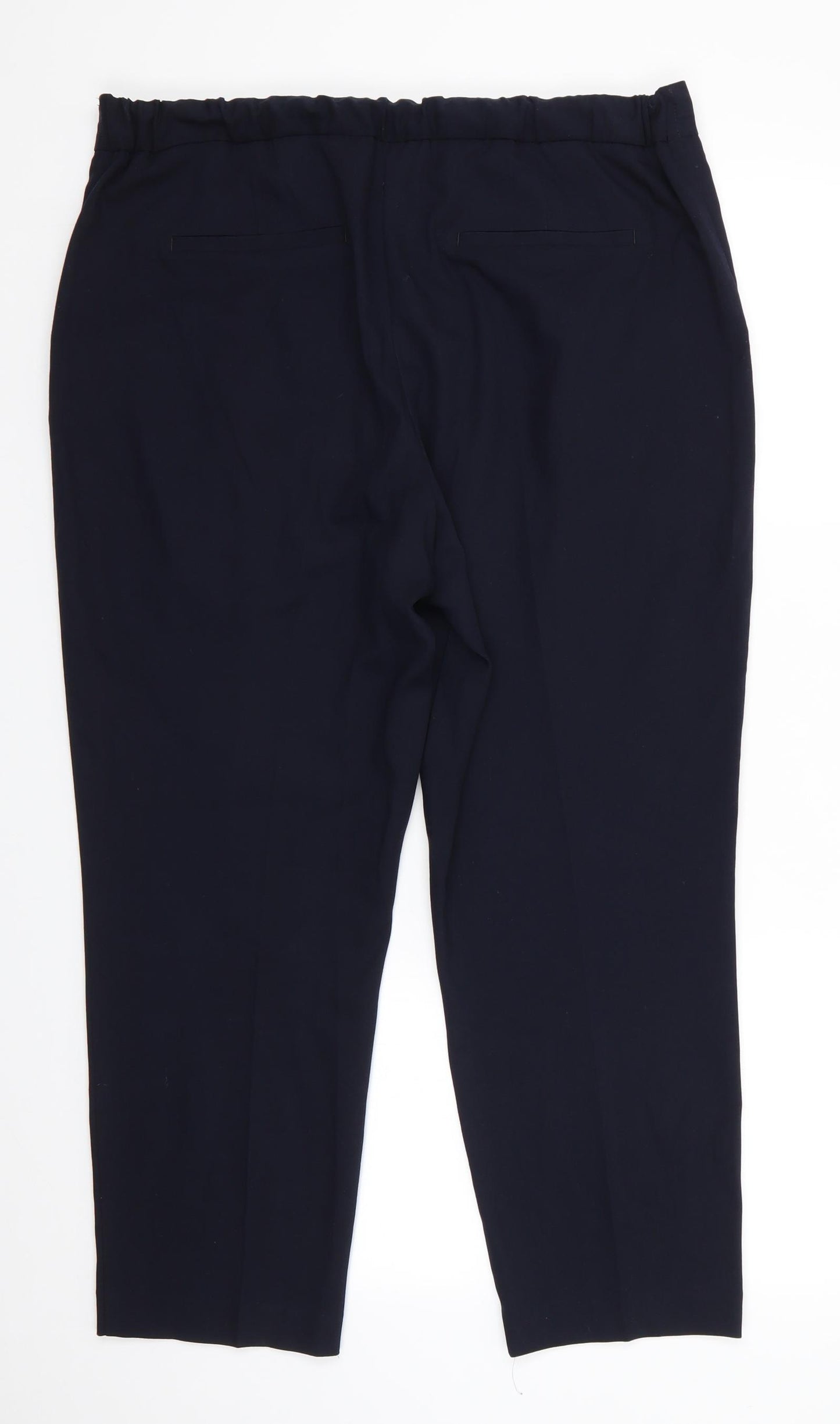 Next Tailoring Womens Blue  Polyester Cropped Trousers Size 16 L25 in Regular  - Back Elastication