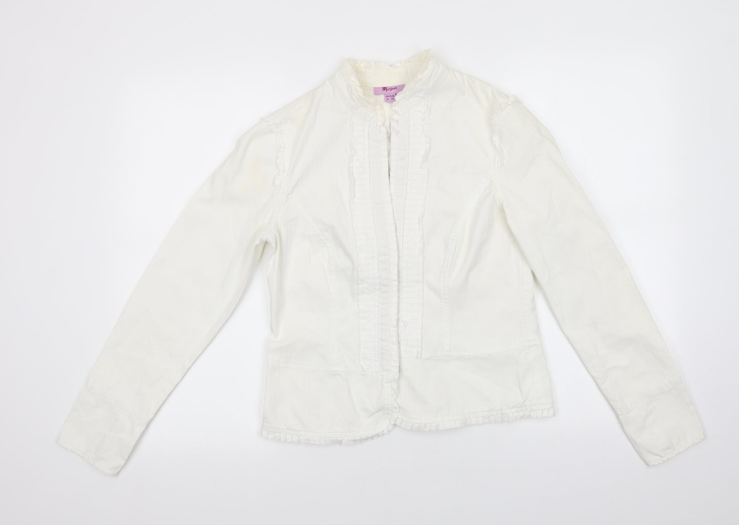 Monsoon Womens White   Jacket Coat Size 10  Hook & Eye - Mandarin Collar various trims