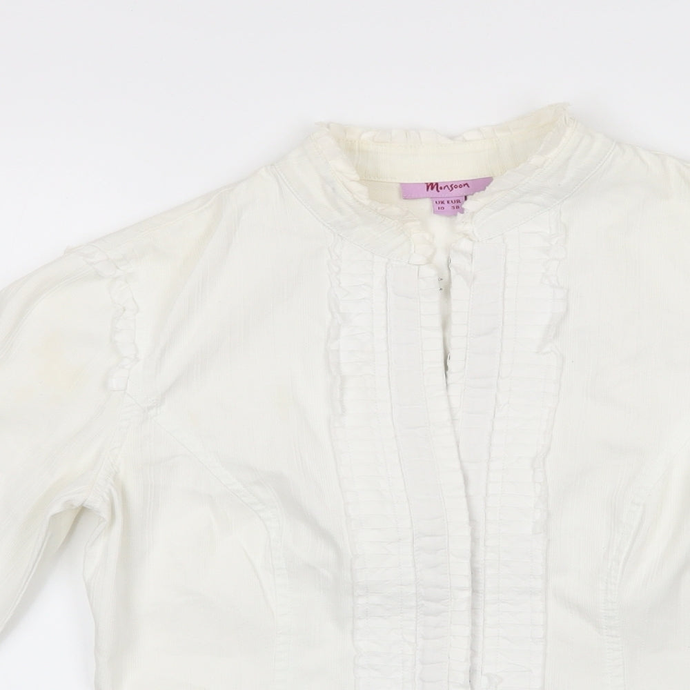 Monsoon Womens White   Jacket Coat Size 10  Hook & Eye - Mandarin Collar various trims