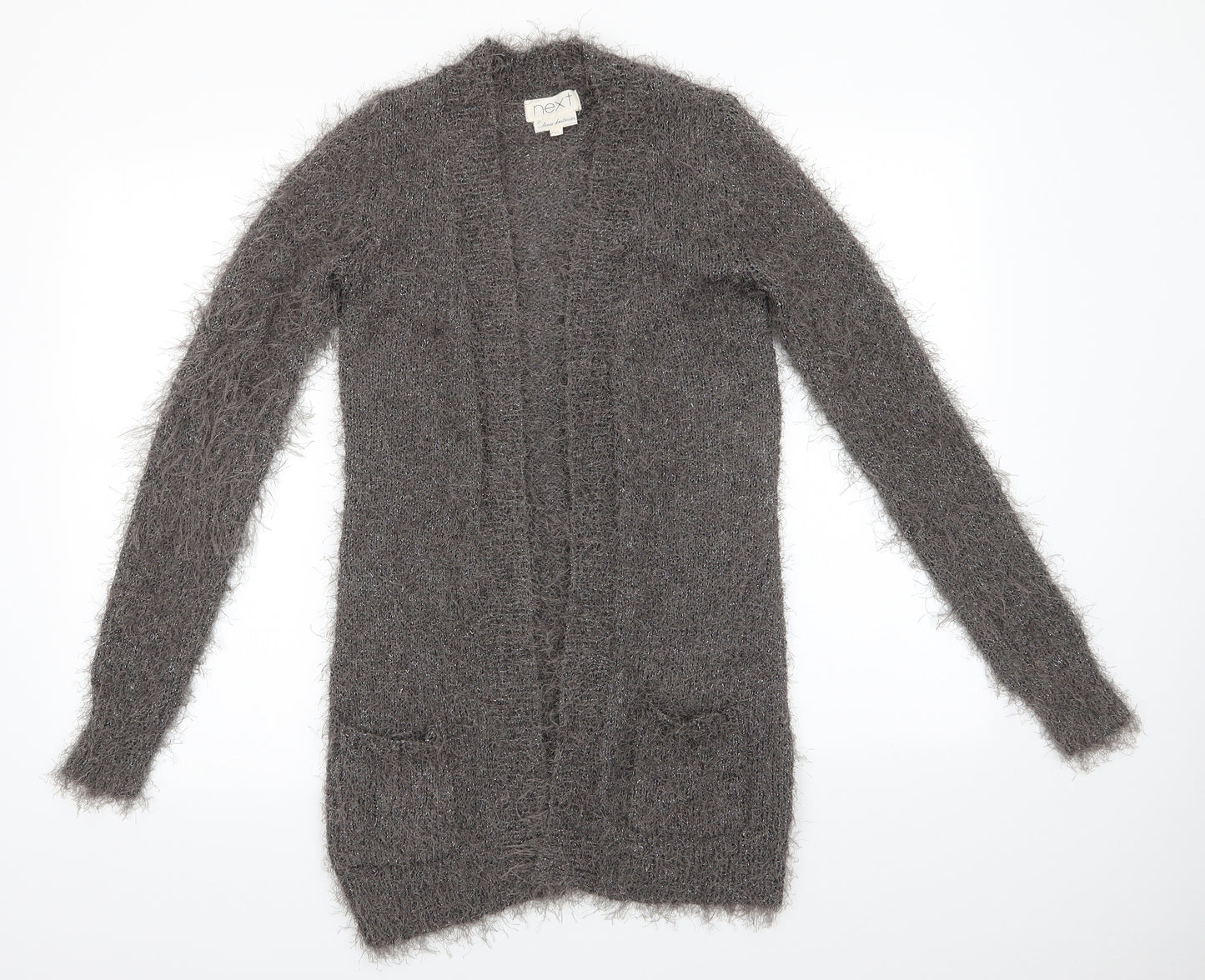 NEXT Womens Grey V-Neck  Polyester Cardigan Jumper Size XS   - Subtle shimmer effect