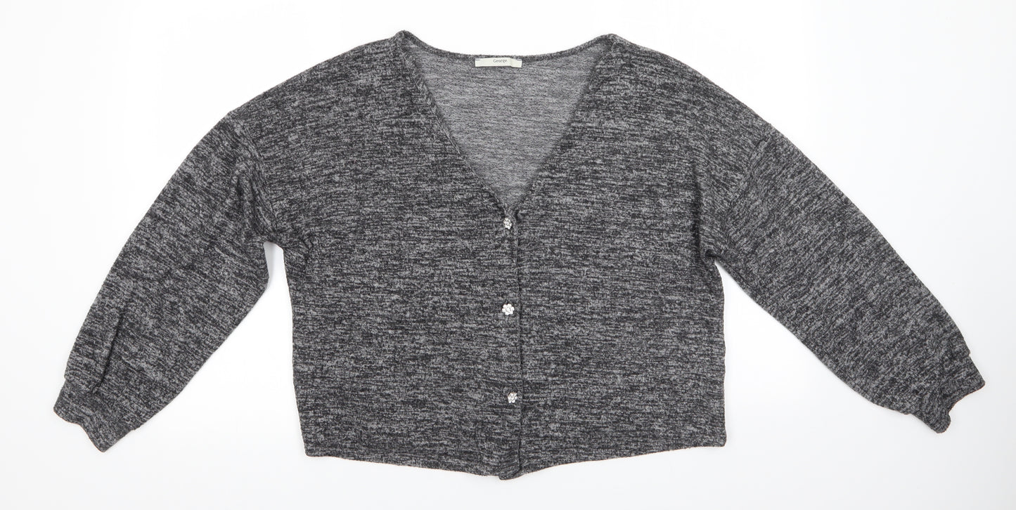 George Womens Grey Round Neck  Viscose Cardigan Jumper Size 16   - Black Grey Fleck Gem Like Daisy buttons
