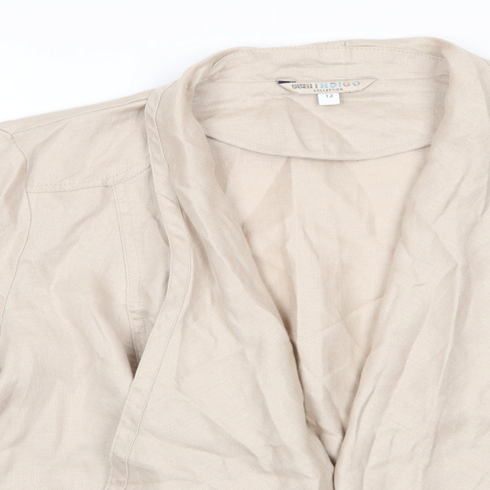 Indigo Womens Beige   Jacket  Size 12   - Waterfall Jacket Linen look