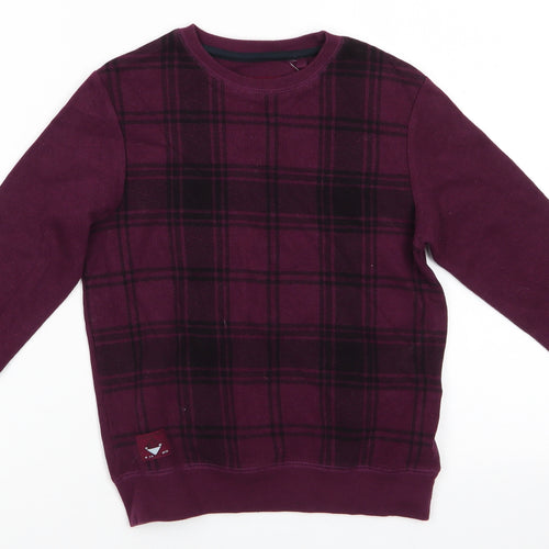 NEXT Girls Purple Round Neck Check Cotton Pullover Jumper Size 6 Years   - Deep purple