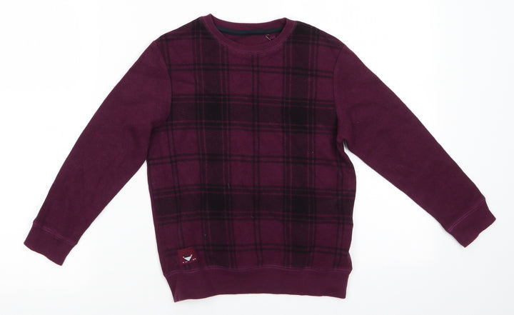 NEXT Girls Purple Round Neck Check Cotton Pullover Jumper Size 6 Years   - Deep purple