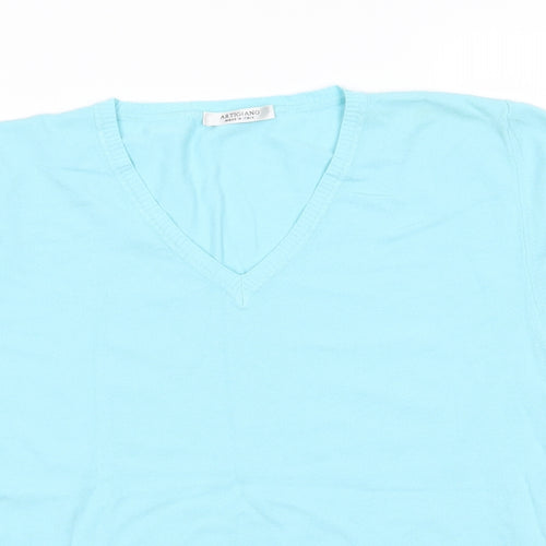 Artigiano Womens Blue V-Neck  Viscose Pullover Jumper Size 16   - Turquoise