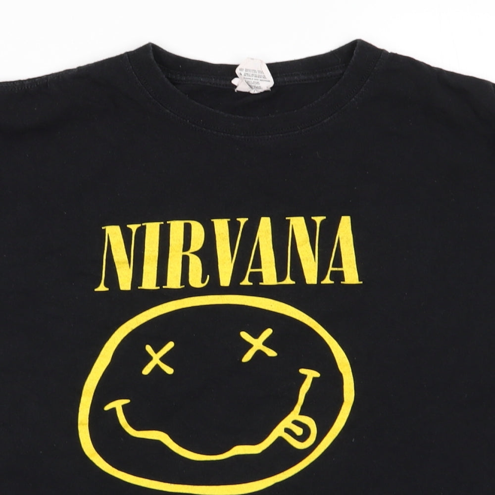 Anvil Mens Black  Cotton  T-Shirt Size M Round Neck  - Nirvana