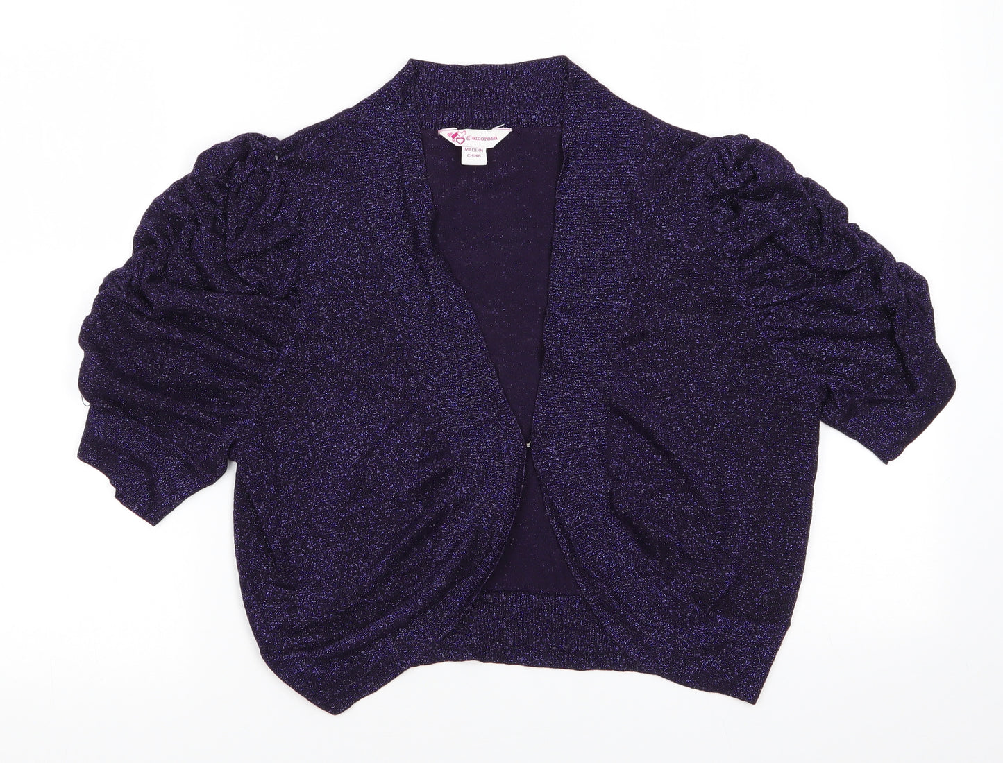 Glamorosa Womens Purple V-Neck  Viscose Cardigan Jumper Size 18   - Ruched Sleeves Glitter effect all over