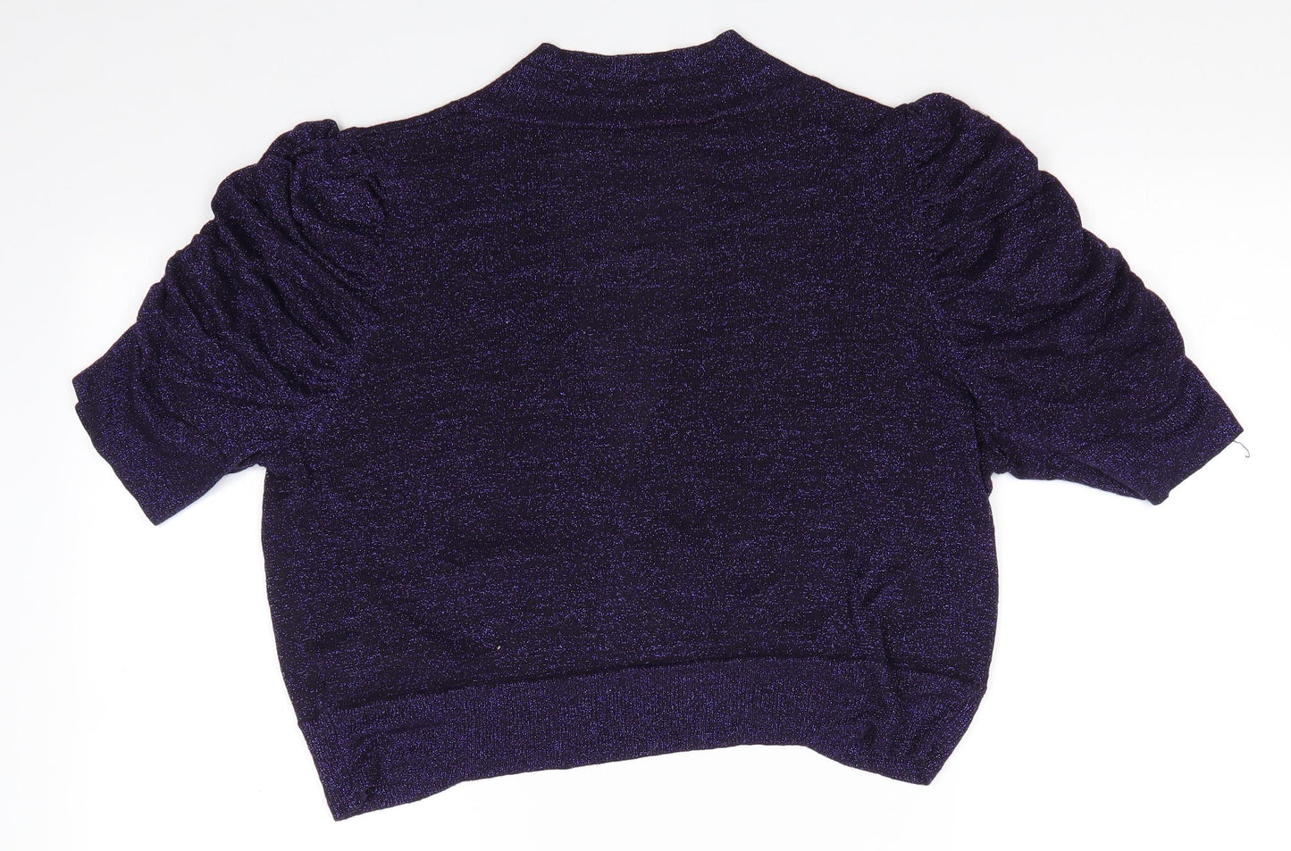 Glamorosa Womens Purple V-Neck  Viscose Cardigan Jumper Size 18   - Ruched Sleeves Glitter effect all over