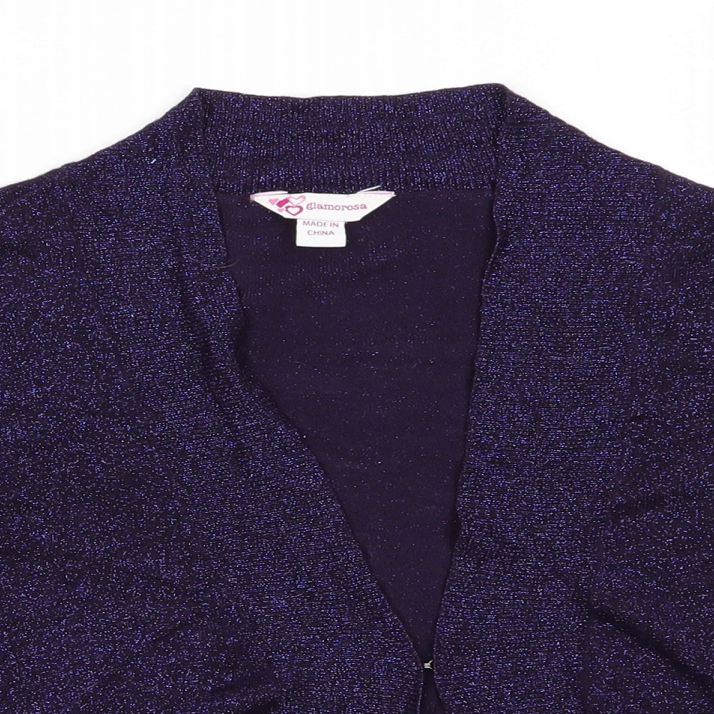 Glamorosa Womens Purple V-Neck  Viscose Cardigan Jumper Size 18   - Ruched Sleeves Glitter effect all over
