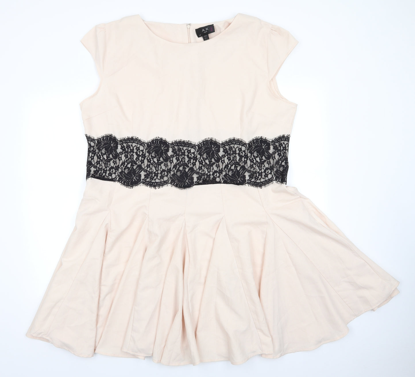 AX Paris Womens Pink  Polyester Fit & Flare  Size 24  Round Neck  - Nude Colour Black Lace Waist Band Back Zip