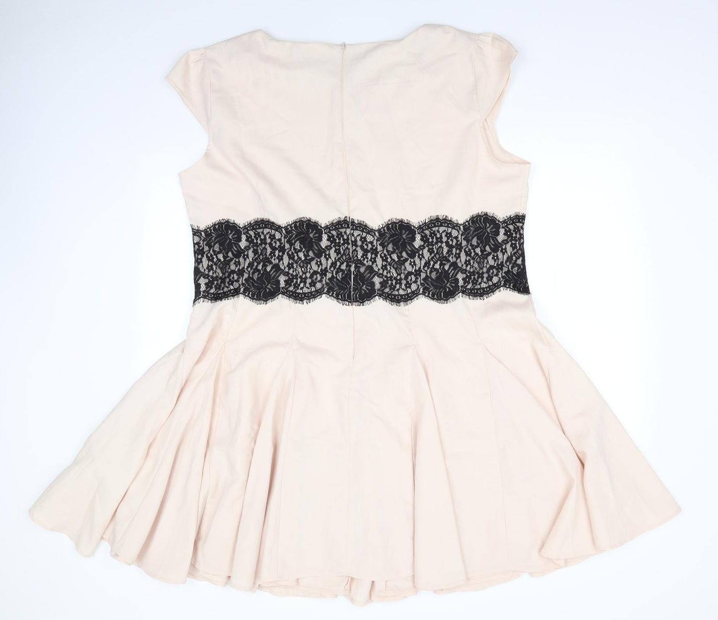 AX Paris Womens Pink  Polyester Fit & Flare  Size 24  Round Neck  - Nude Colour Black Lace Waist Band Back Zip