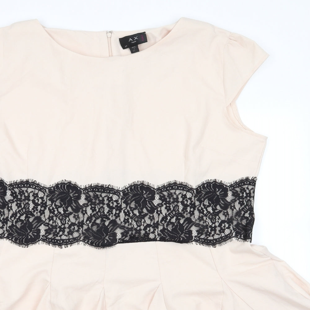 AX Paris Womens Pink  Polyester Fit & Flare  Size 24  Round Neck  - Nude Colour Black Lace Waist Band Back Zip