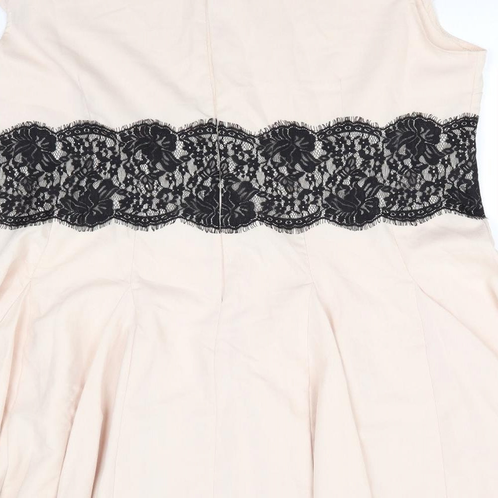 AX Paris Womens Pink  Polyester Fit & Flare  Size 24  Round Neck  - Nude Colour Black Lace Waist Band Back Zip