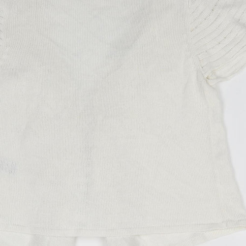 Marks and Spencer Womens White V-Neck  Flax Cardigan Jumper Size 10   - Frilled front Hook & eye