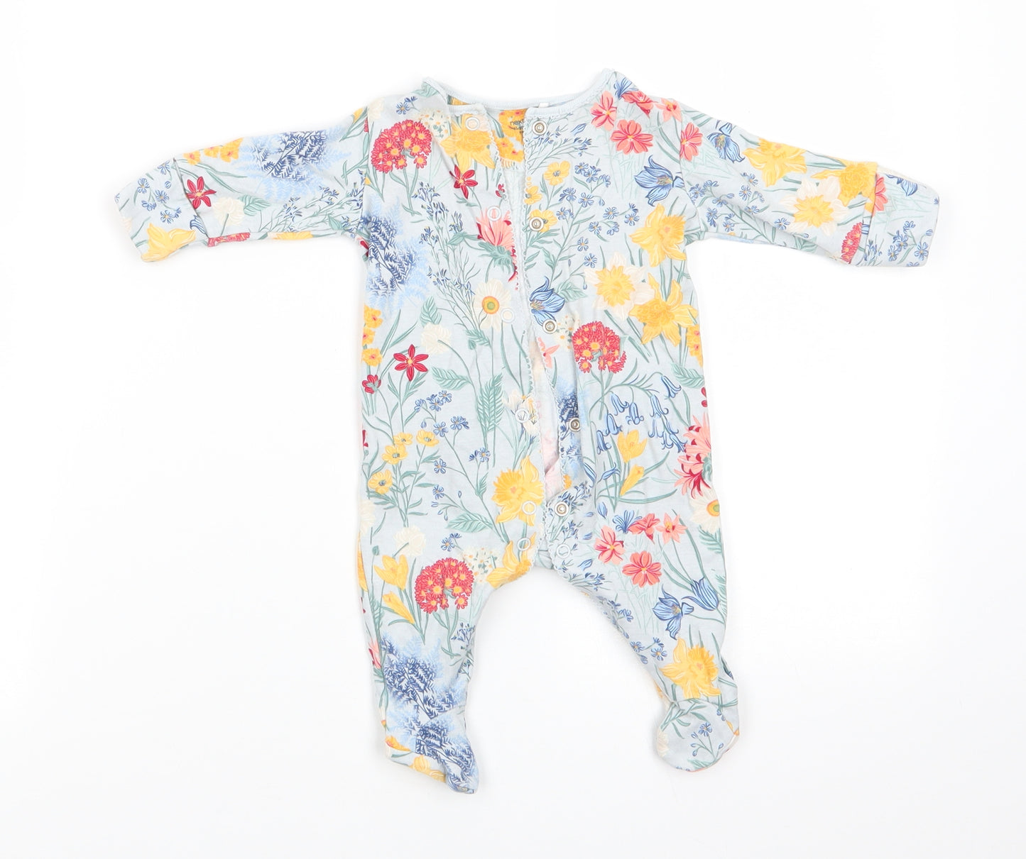 NEXT Girls Blue Floral Cotton Babygrow One-Piece Size 0-3 Months   - Spring Flower Print
