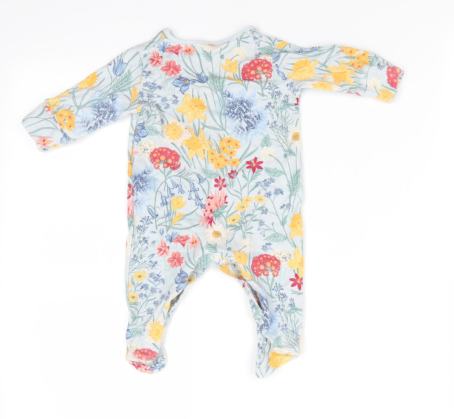 NEXT Girls Blue Floral Cotton Babygrow One-Piece Size 0-3 Months   - Spring Flower Print