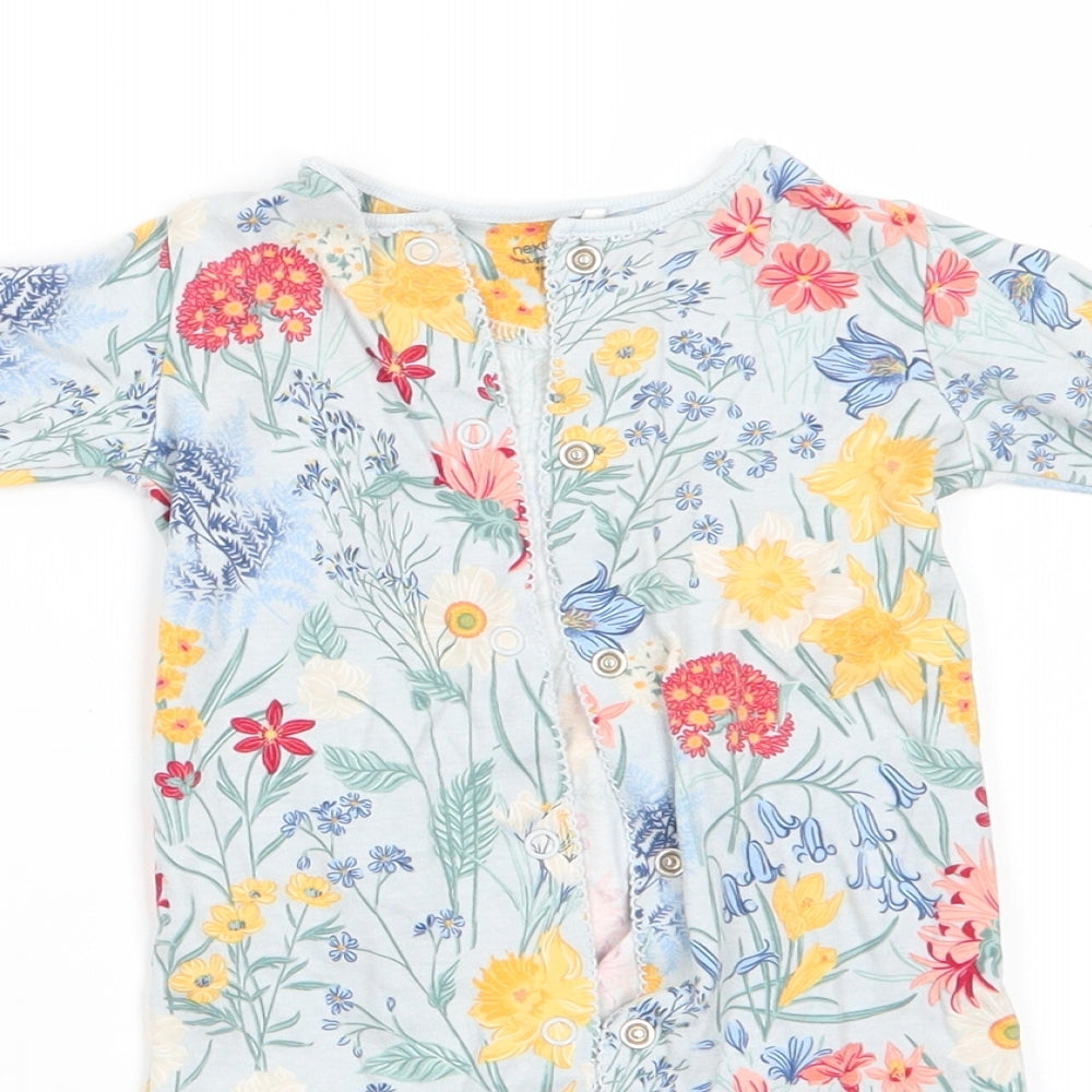 NEXT Girls Blue Floral Cotton Babygrow One-Piece Size 0-3 Months   - Spring Flower Print