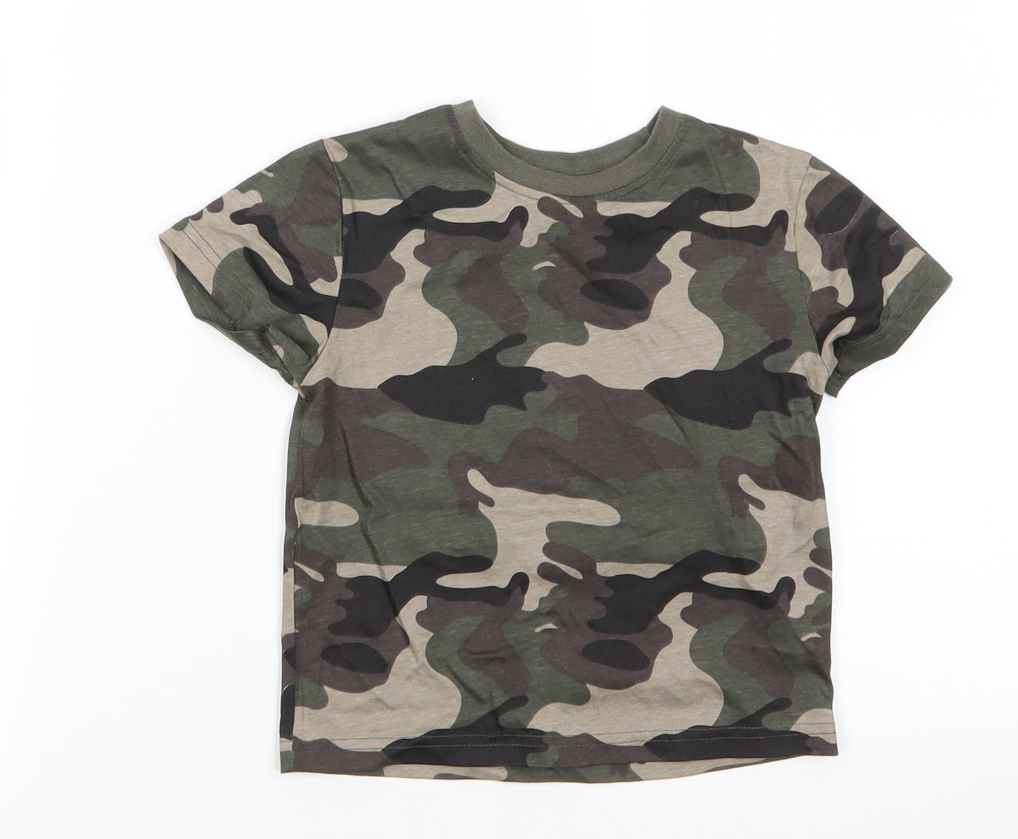 Primark Boys Green Camouflage Cotton Basic T-Shirt Size 18-24 Months Round Neck