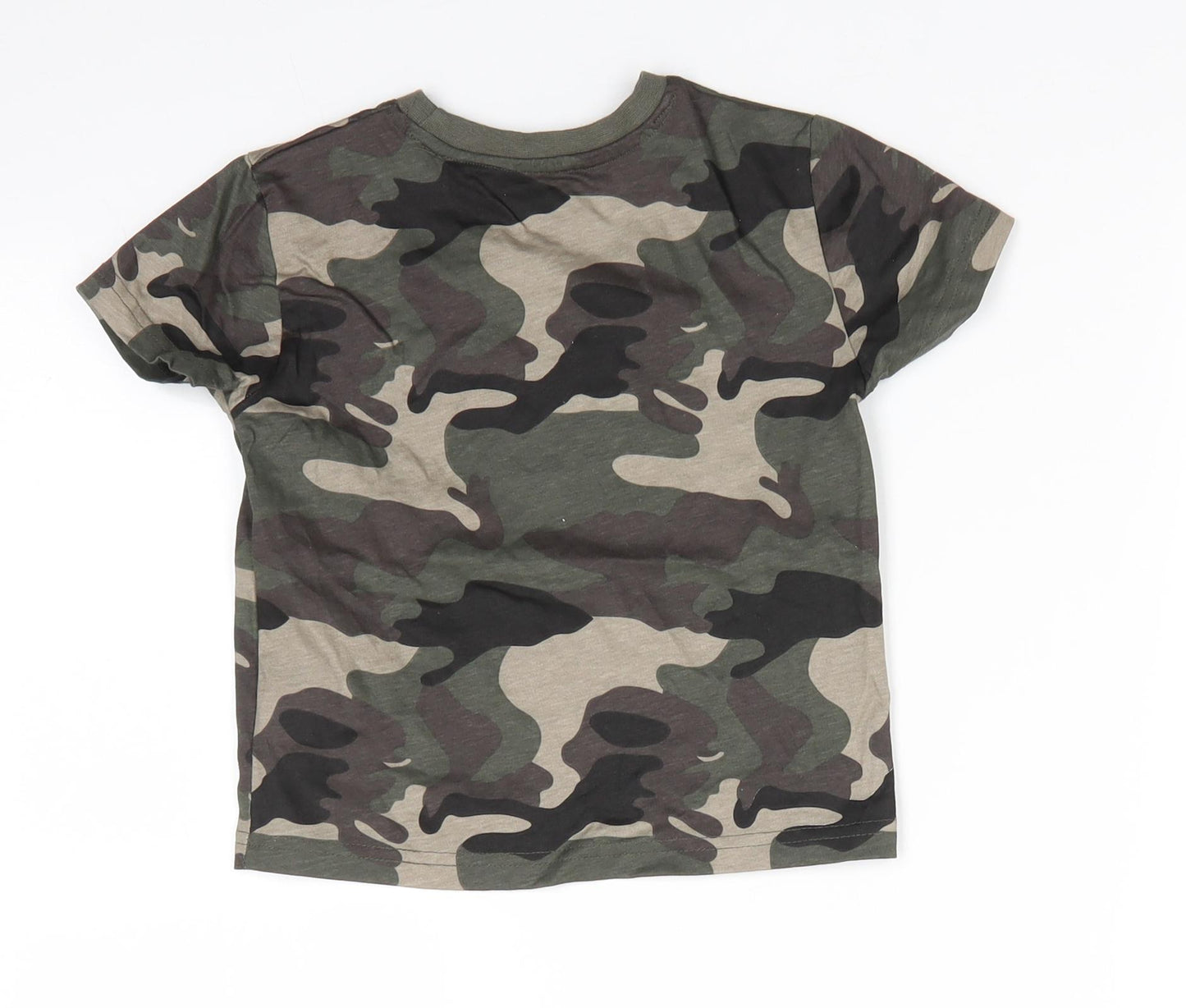 Primark Boys Green Camouflage Cotton Basic T-Shirt Size 18-24 Months Round Neck