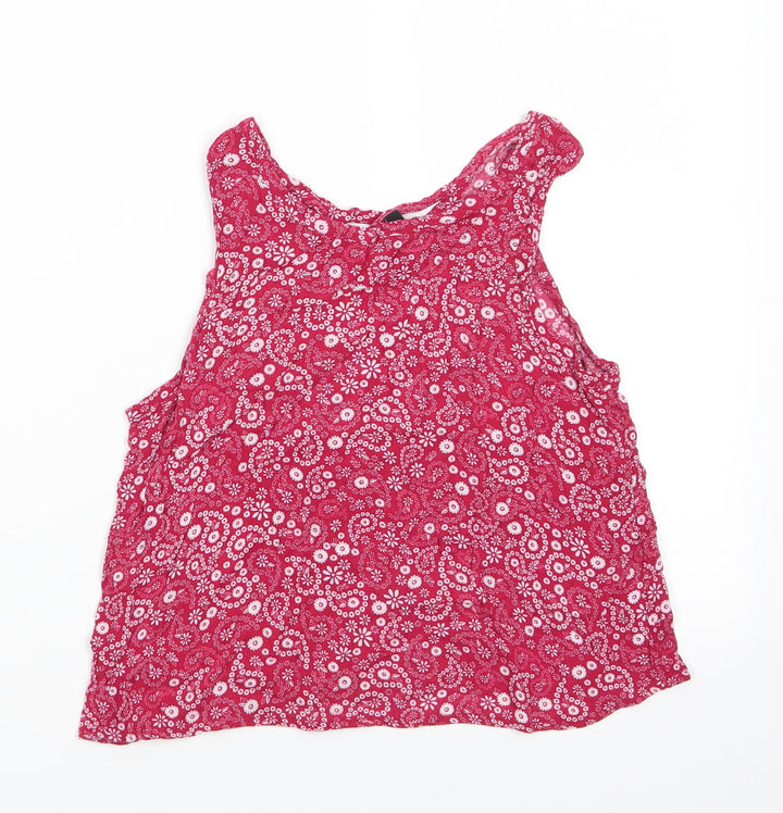 New Look 915 Generation Girls Red Floral Viscose Basic Blouse Size 13 Years Scoop Neck - White flowers