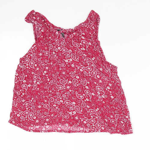 New Look 915 Generation Girls Red Floral Viscose Basic Blouse Size 13 Years Scoop Neck  - White flowers