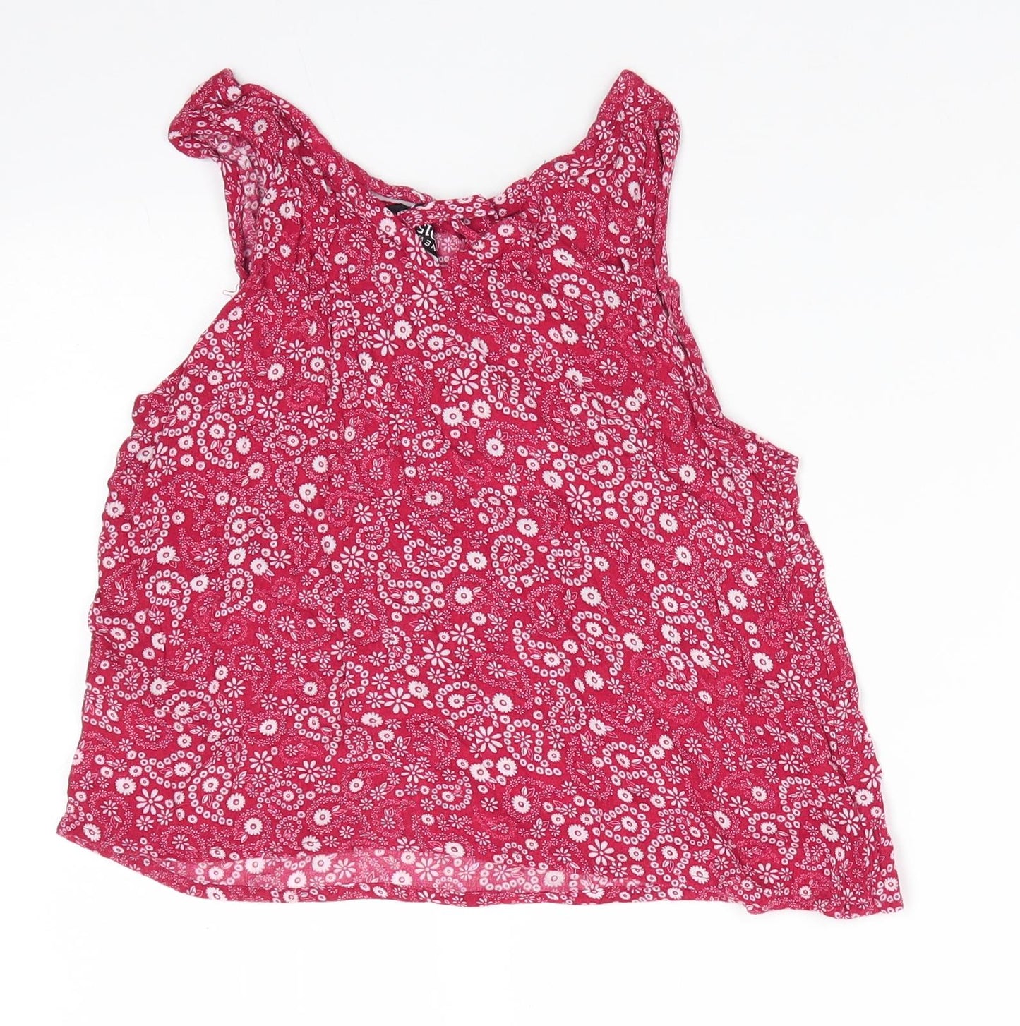 New Look 915 Generation Girls Red Floral Viscose Basic Blouse Size 13 Years Scoop Neck  - White flowers