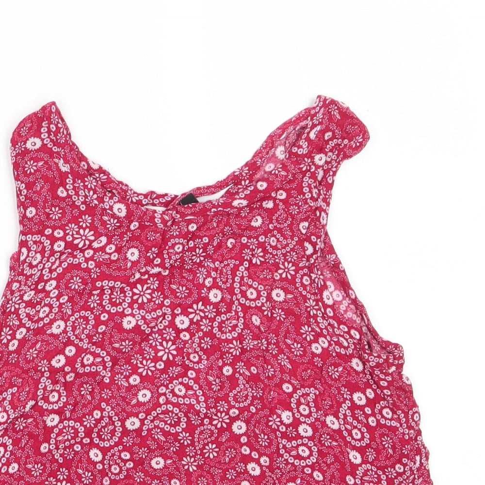 New Look 915 Generation Girls Red Floral Viscose Basic Blouse Size 13 Years Scoop Neck  - White flowers