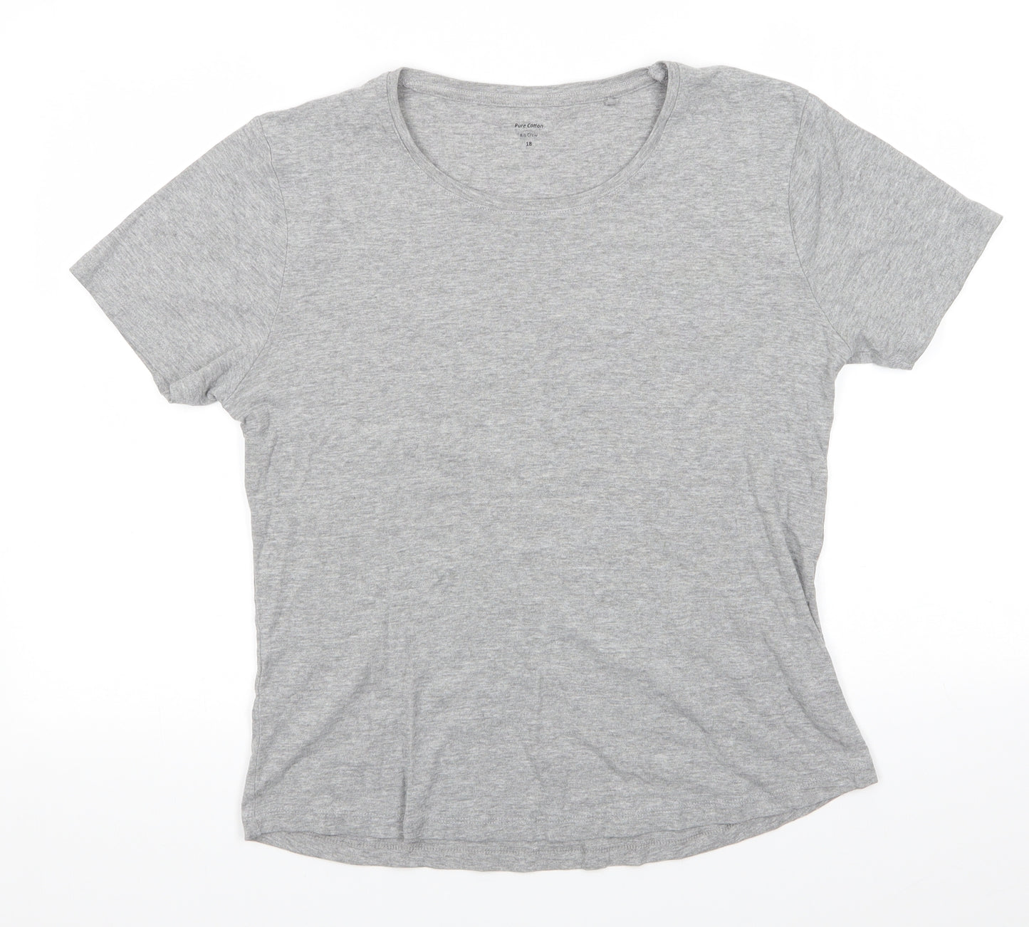 Pure Cotton Womens Grey  Cotton Basic T-Shirt Size 18 Crew Neck