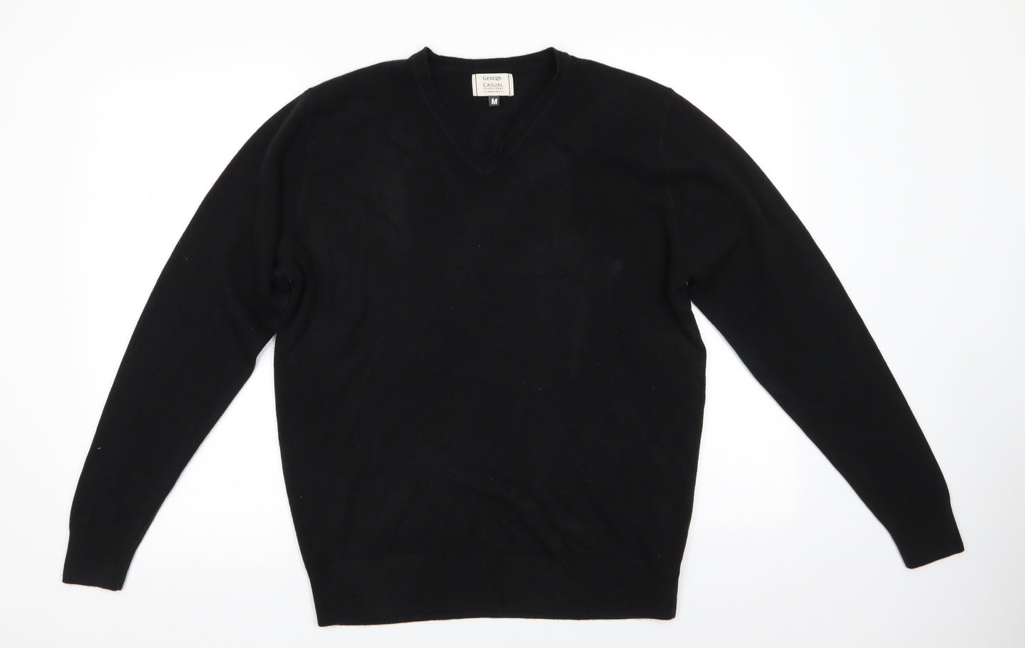 George Mens Black V-Neck  Acrylic Pullover Jumper Size M   - Soft Feel