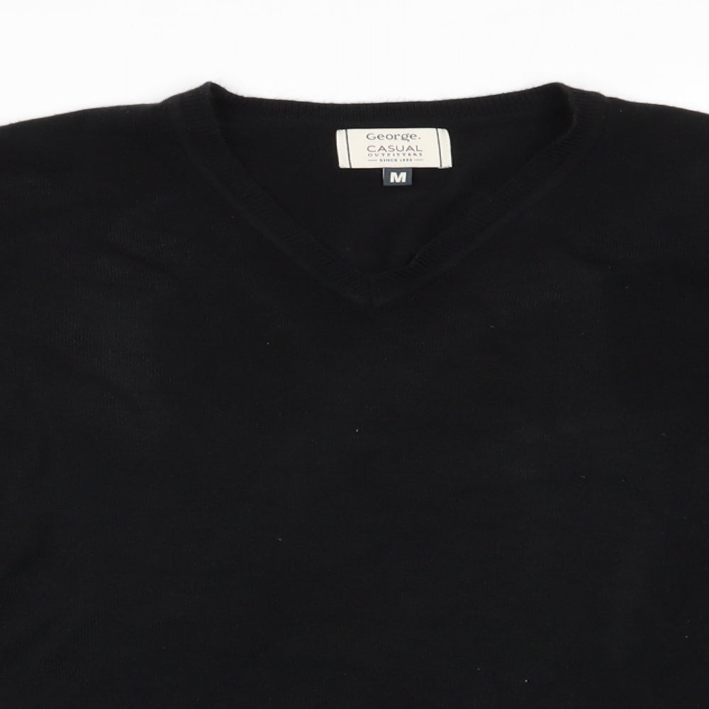 George Mens Black V-Neck  Acrylic Pullover Jumper Size M   - Soft Feel