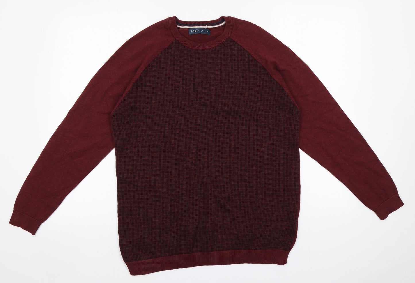 Easy Mens Red Round Neck  Cotton Pullover Jumper Size M