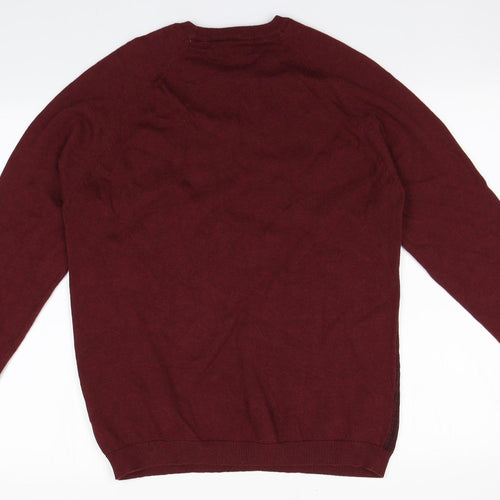 Easy Mens Red Round Neck  Cotton Pullover Jumper Size M
