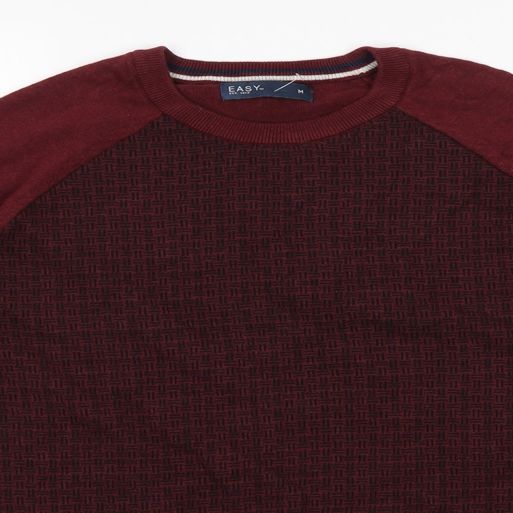 Easy Mens Red Round Neck  Cotton Pullover Jumper Size M