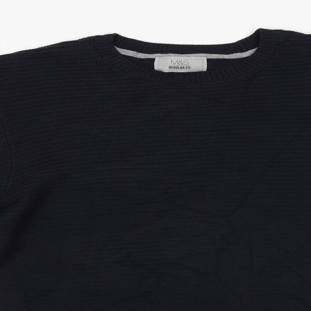 Marks and Spencer Mens Blue Round Neck  Cotton Pullover Jumper Size M