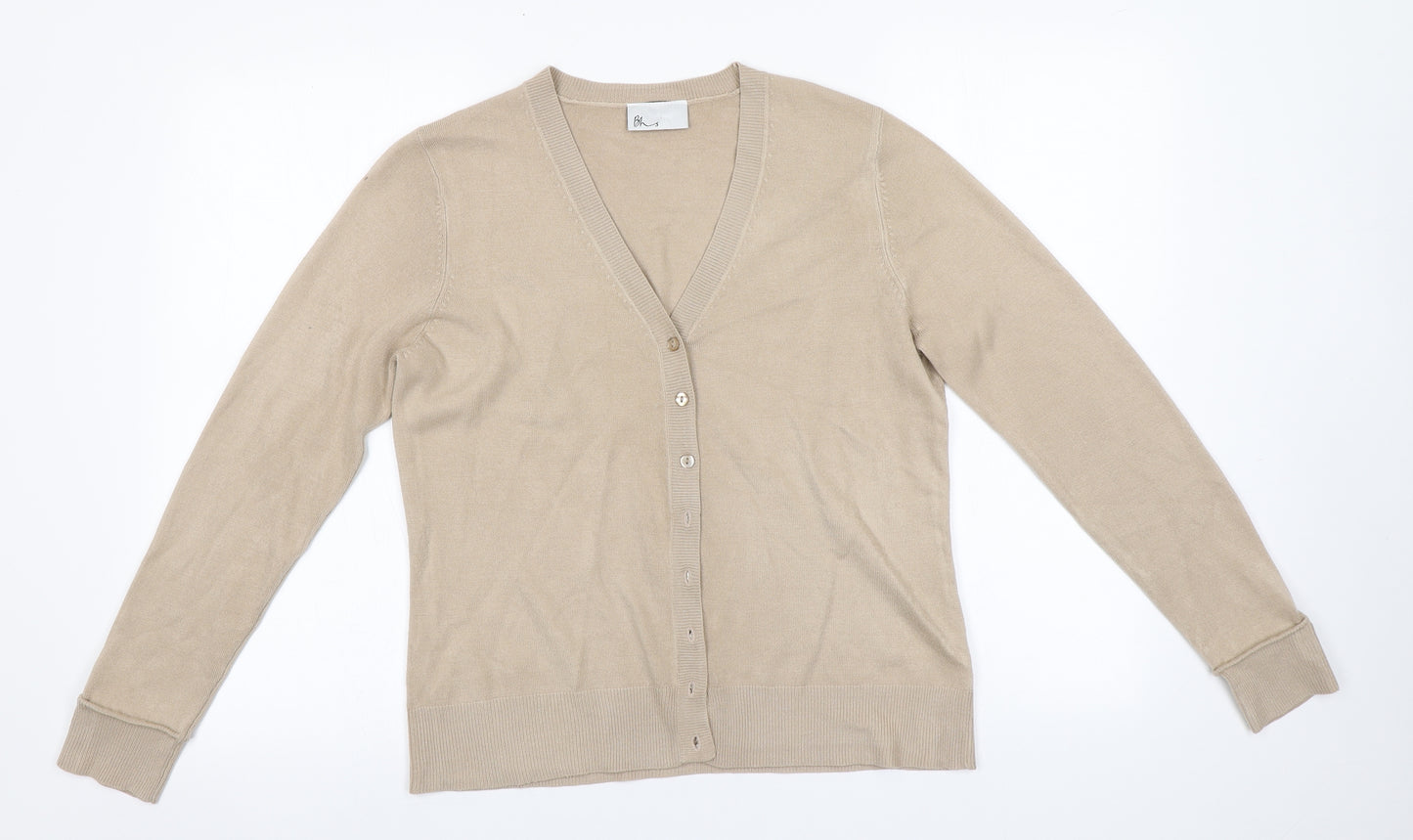 BHS Womens Beige V-Neck  Acrylic Cardigan Jumper Size 12