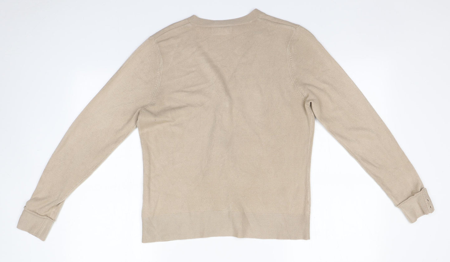BHS Womens Beige V-Neck  Acrylic Cardigan Jumper Size 12