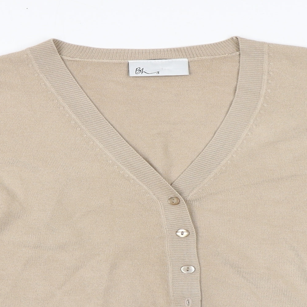 BHS Womens Beige V-Neck  Acrylic Cardigan Jumper Size 12