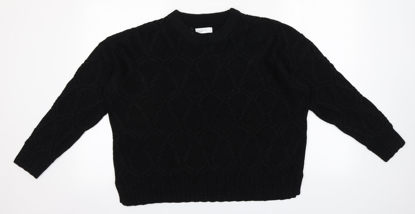 Papaya Womens Black Round Neck  Acrylic Pullover Jumper Size L