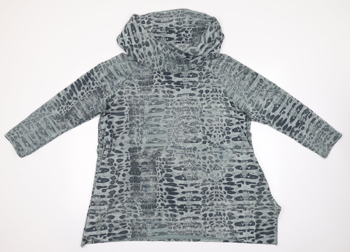 Made in Italy Womens Grey Roll Neck Animal Print Cotton Pullover Jumper